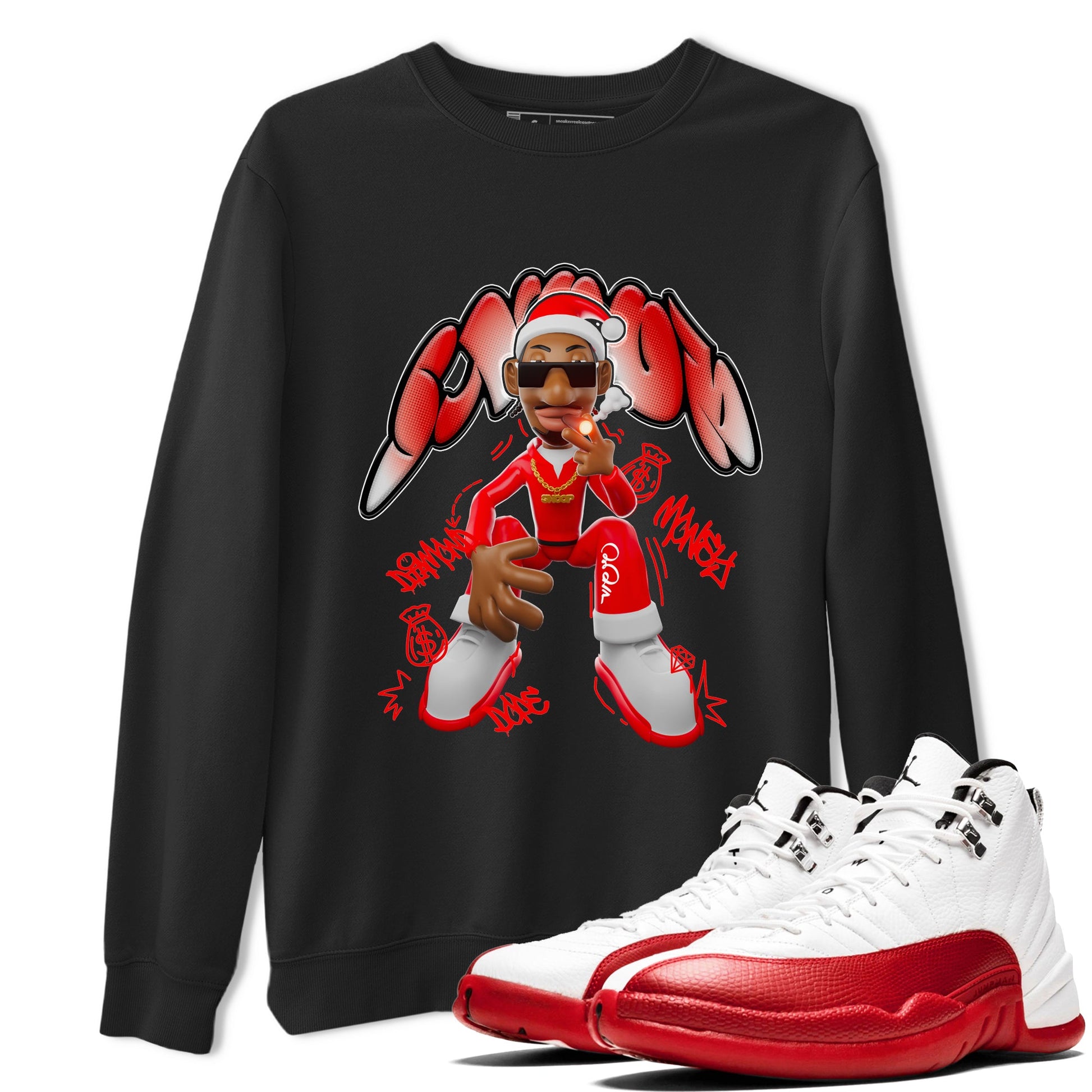 Air Jordan 12 Cherry shirt to match jordans Santa Snoop sneaker tees christmas gift Xmas outfit AJ12 Cherry SNRT Sneaker Release Tees Unisex Black 1 T-Shirt