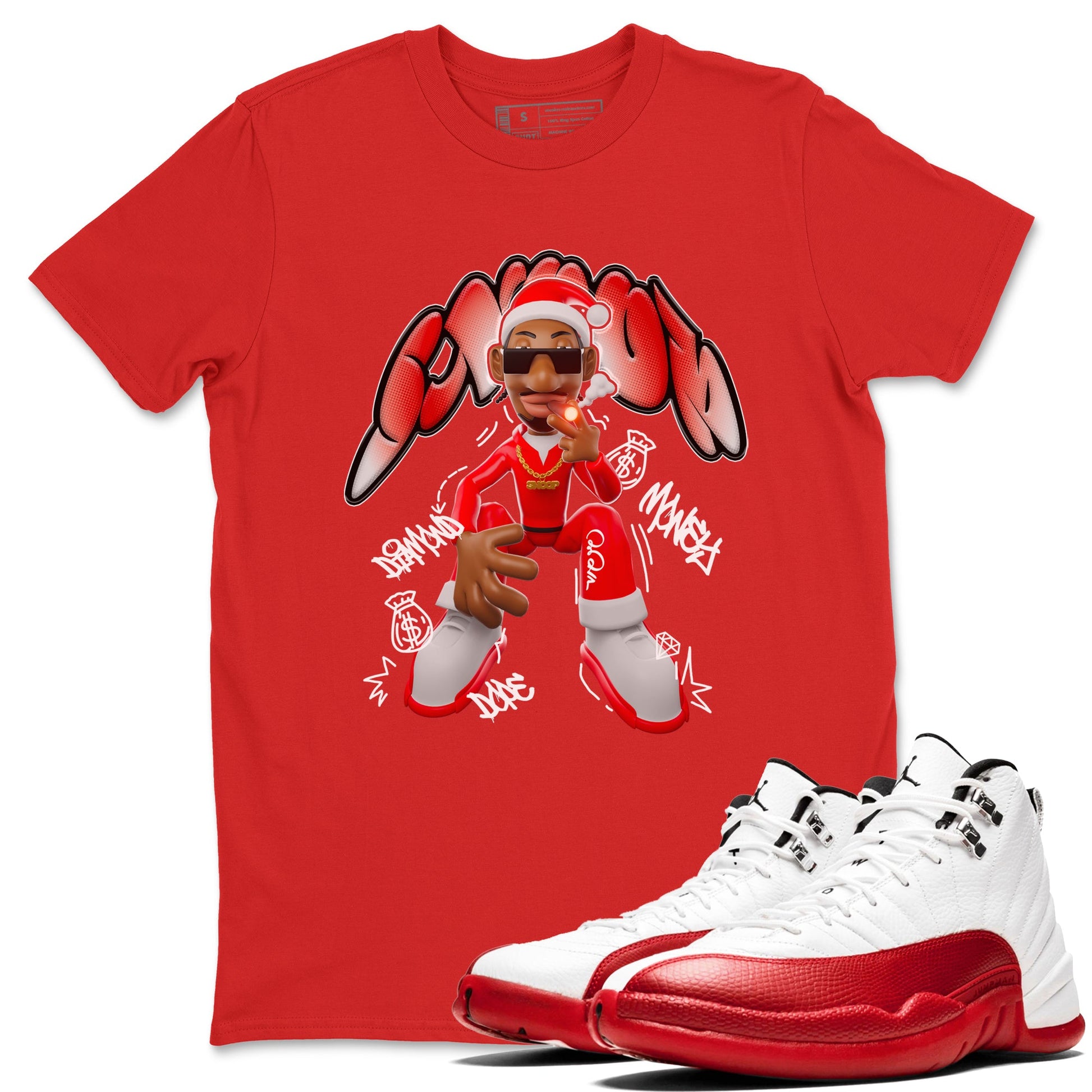 Air Jordan 12 Cherry shirt to match jordans Santa Snoop sneaker tees christmas gift Xmas outfit AJ12 Cherry SNRT Sneaker Release Tees Unisex Red 1 T-Shirt