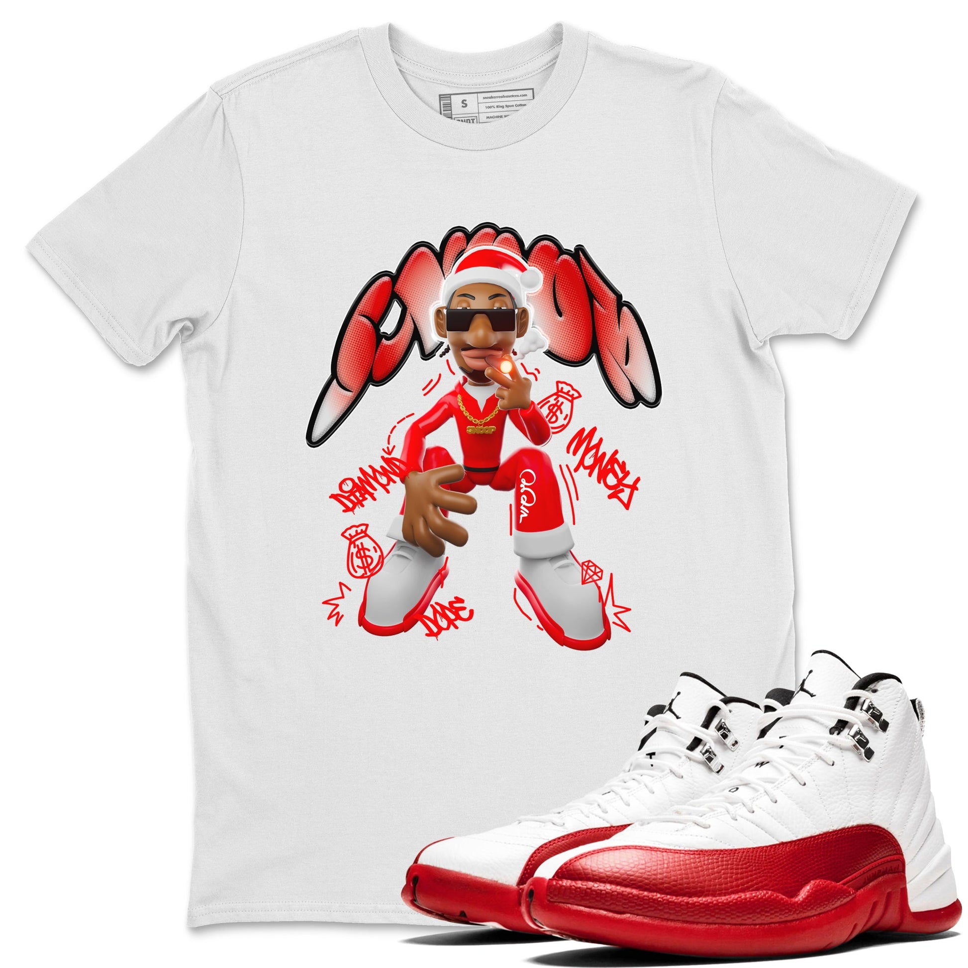 Air Jordan 12 Cherry shirt to match jordans Santa Snoop sneaker tees christmas gift Xmas outfit AJ12 Cherry SNRT Sneaker Release Tees Unisex White 1 T-Shirt
