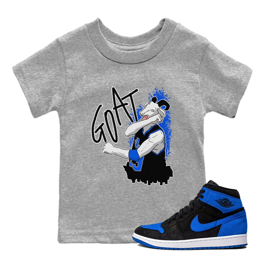 Jordan 1 High OG Royal Reimagined shirt to match jordans Screaming Goat sneaker tees Air Jordan 1 Royal Reimagined SNRT Sneaker Release Tees Crew Neck T-ShirtBaby Toddler Heather Grey 1 T-Shirt