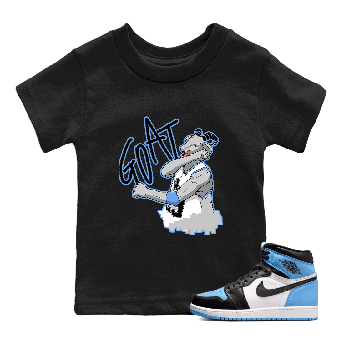 1s UNC Toe Sneaker Match Tees Screaming Goat Sneaker Tees Air Jordan 1 UNC Toe SNRT Sneaker Release Tees Kids and Baby Tees Black 1