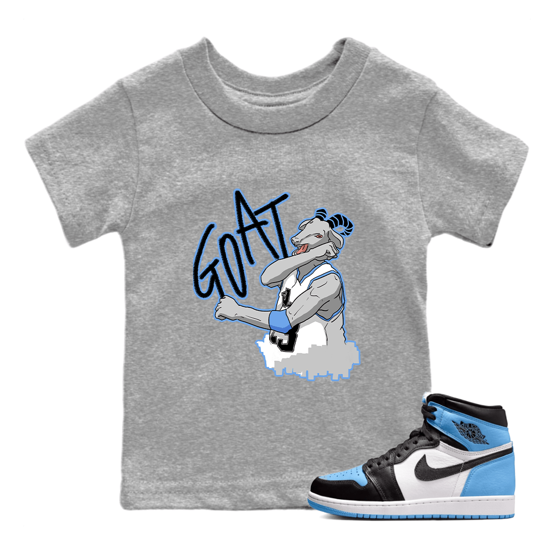 1s UNC Toe Sneaker Match Tees Screaming Goat Sneaker Tees Air Jordan 1 UNC Toe SNRT Sneaker Release Tees Kids and Baby Tees Heather Grey 1