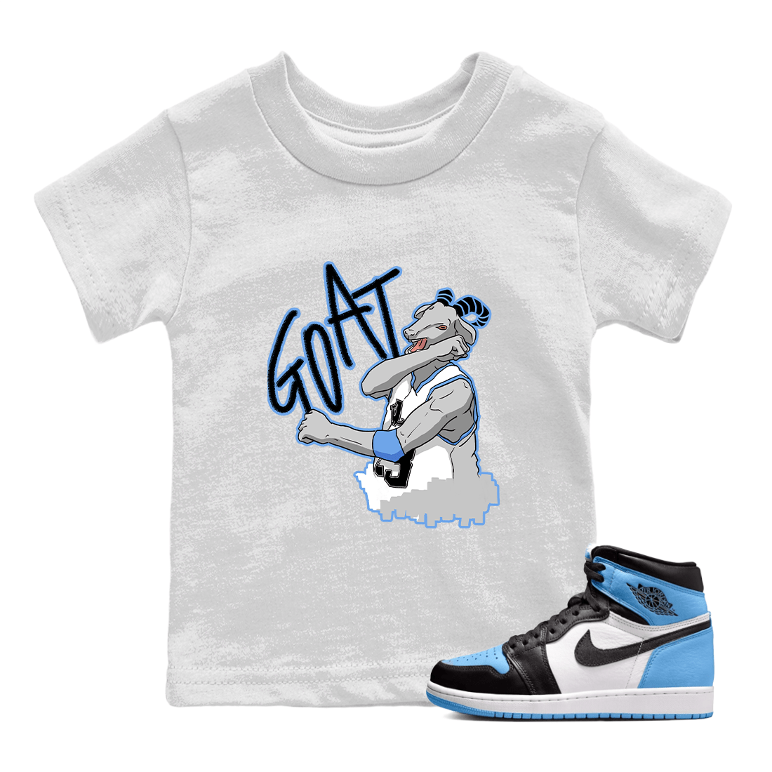 1s UNC Toe Sneaker Match Tees Screaming Goat Sneaker Tees Air Jordan 1 UNC Toe SNRT Sneaker Release Tees Kids and Baby Tees White 1