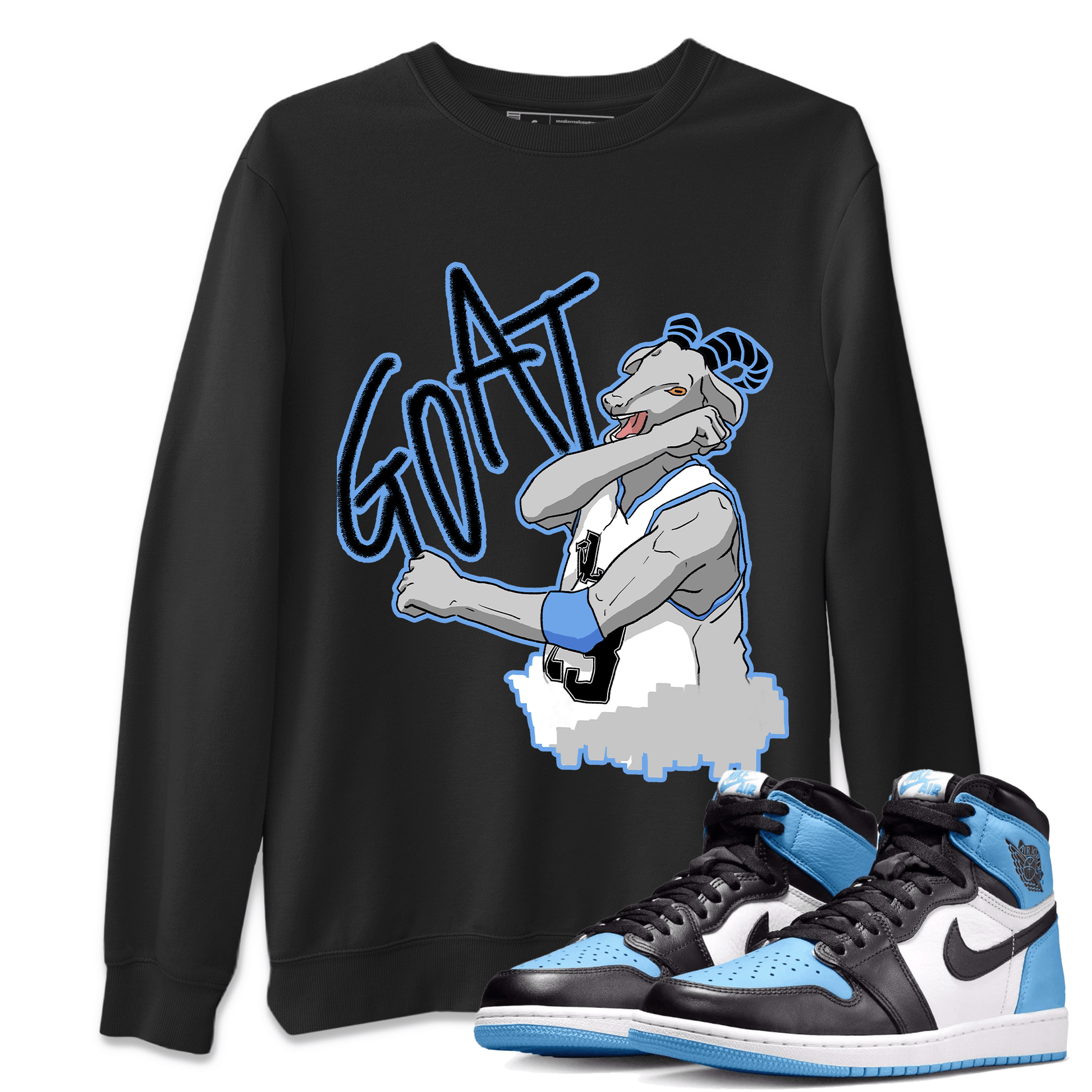 1s UNC Toe Sneaker Match Tees Screaming Goat Sneaker Tees Air Jordan 1 UNC Toe SNRT Sneaker Release Tees Crew Neck T-Shirts Black 1
