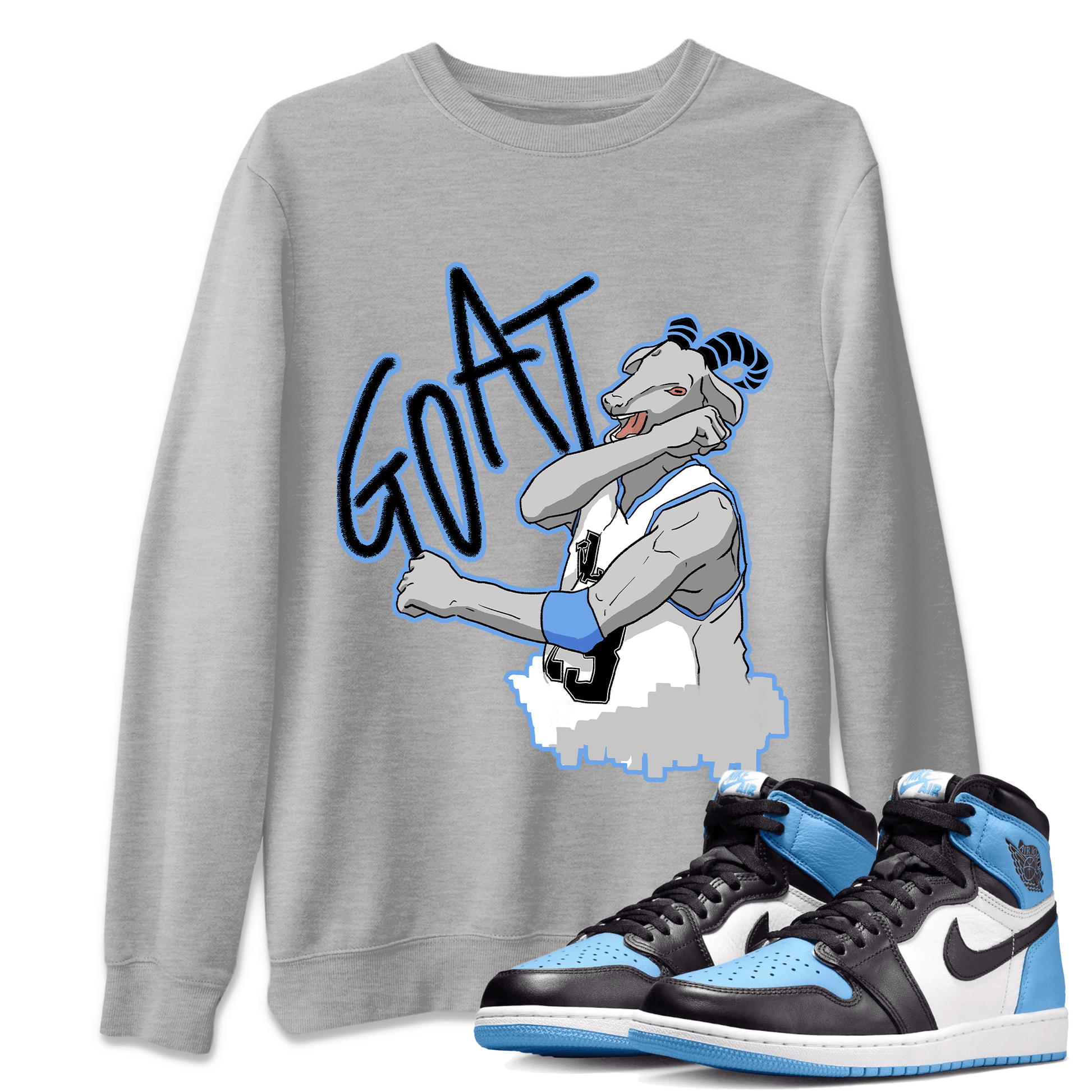 1s UNC Toe Sneaker Match Tees Screaming Goat Sneaker Tees Air Jordan 1 UNC Toe SNRT Sneaker Release Tees Crew Neck T-Shirts Heather Grey 1