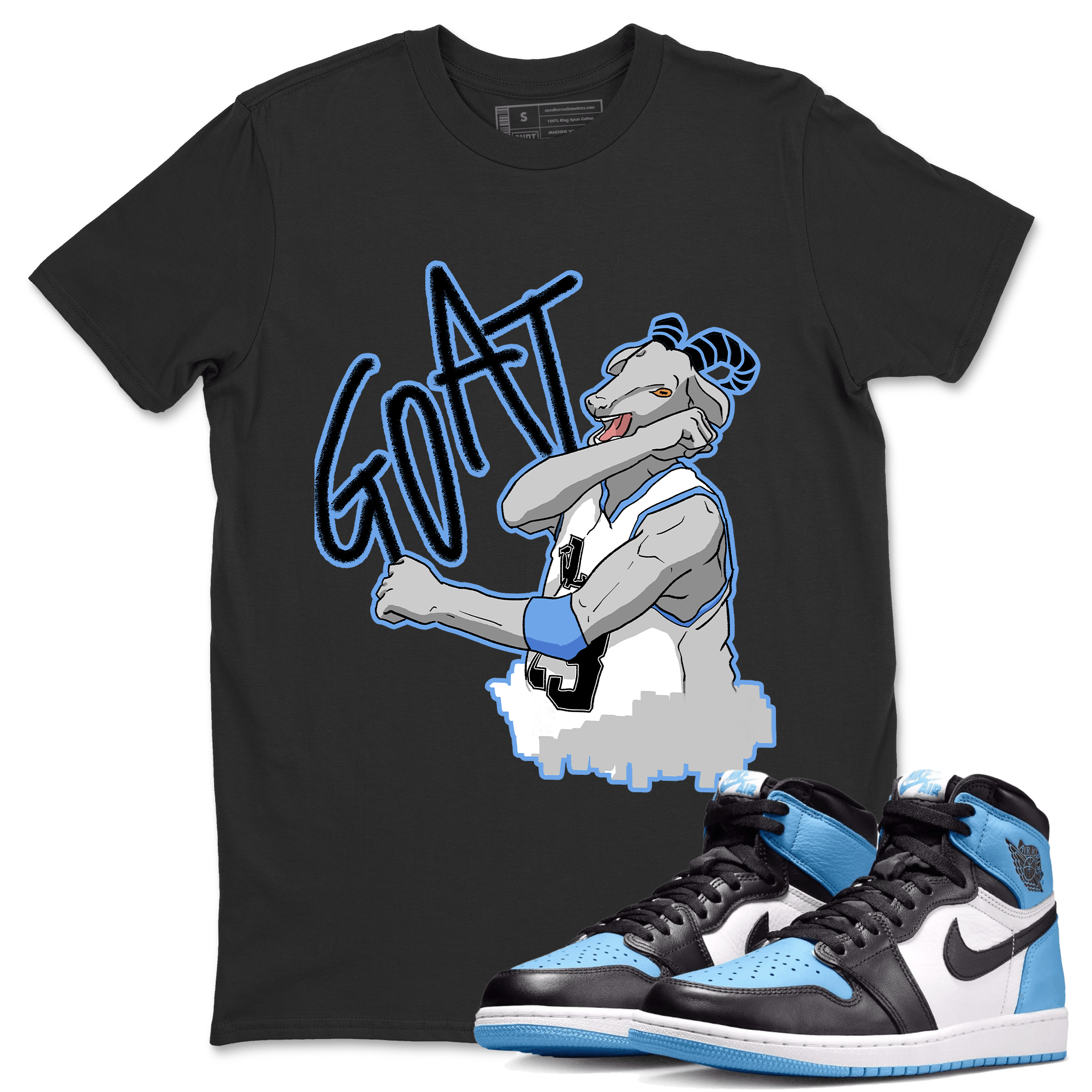 1s UNC Toe Sneaker Match Tees Screaming Goat Sneaker Tees Air Jordan 1 UNC Toe SNRT Sneaker Release Tees Crew Neck T-Shirts Black 1
