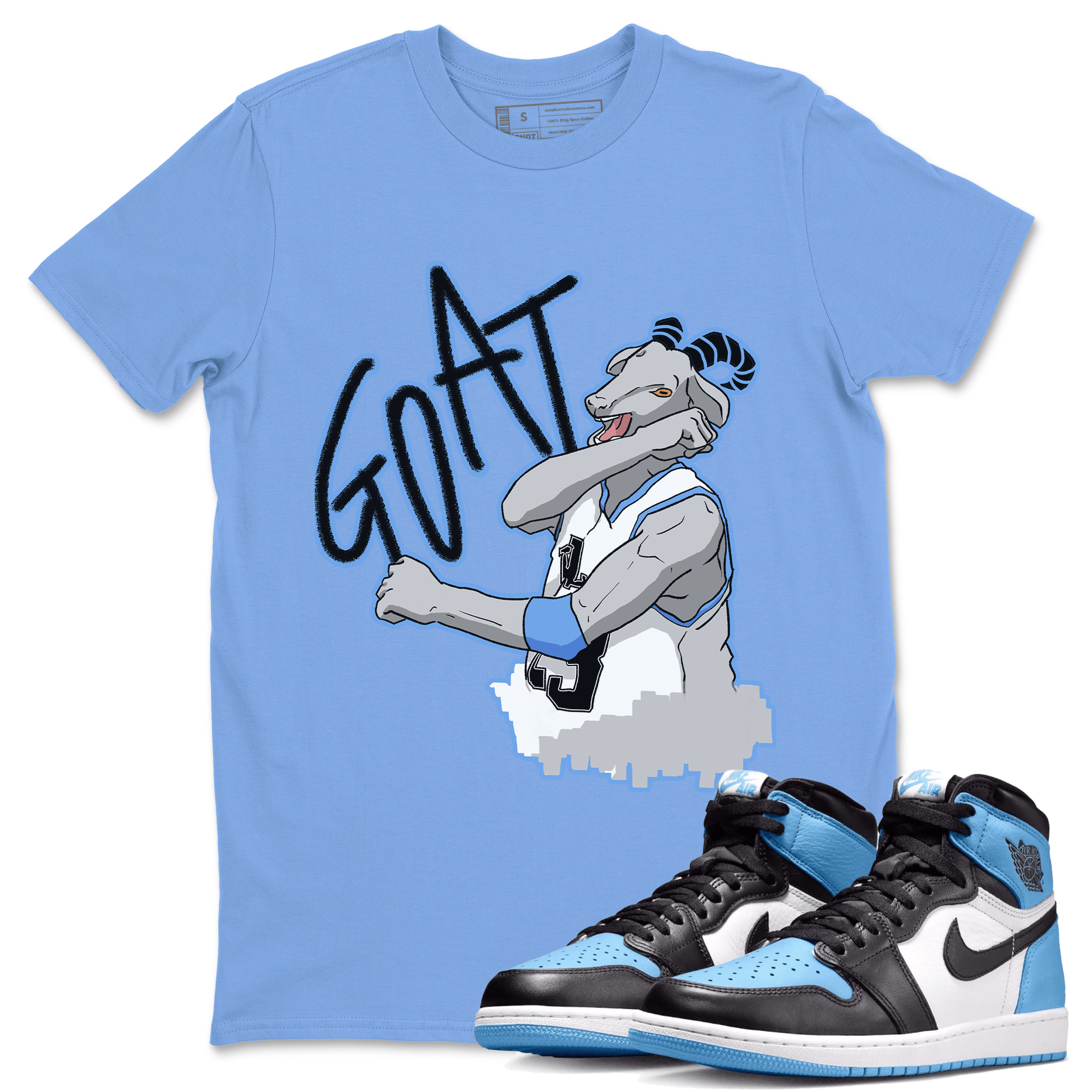 1s UNC Toe Sneaker Match Tees Screaming Goat Sneaker Tees Air Jordan 1 UNC Toe SNRT Sneaker Release Tees Crew Neck T-Shirts Carolina Blue 1
