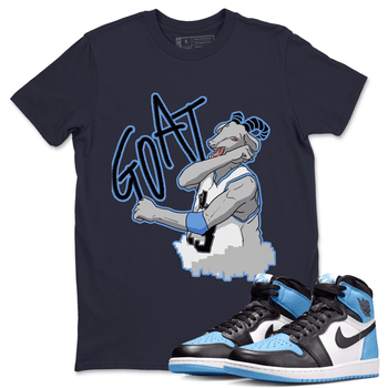 1s UNC Toe Sneaker Match Tees Screaming Goat Sneaker Tees Air Jordan 1 UNC Toe SNRT Sneaker Release Tees Crew Neck T-Shirts Navy 1