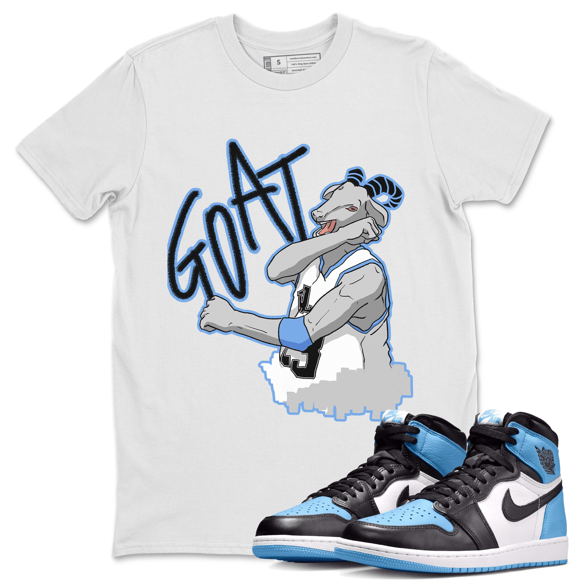 1s UNC Toe Sneaker Match Tees Screaming Goat Sneaker Tees Air Jordan 1 UNC Toe SNRT Sneaker Release Tees Crew Neck T-Shirts White 1