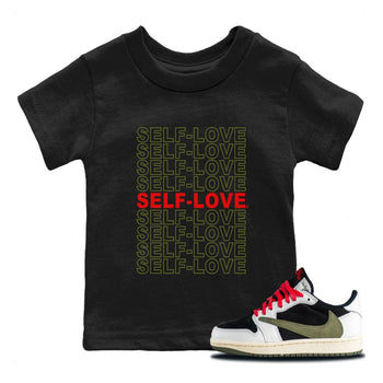 Air Jordan 1 Travis Scott Olive Sneaker Match Tees Self Love Sneaker Tees Air Jordan 1 Low x Travis Scott x Olive Shirts Kids Shirts Black 1