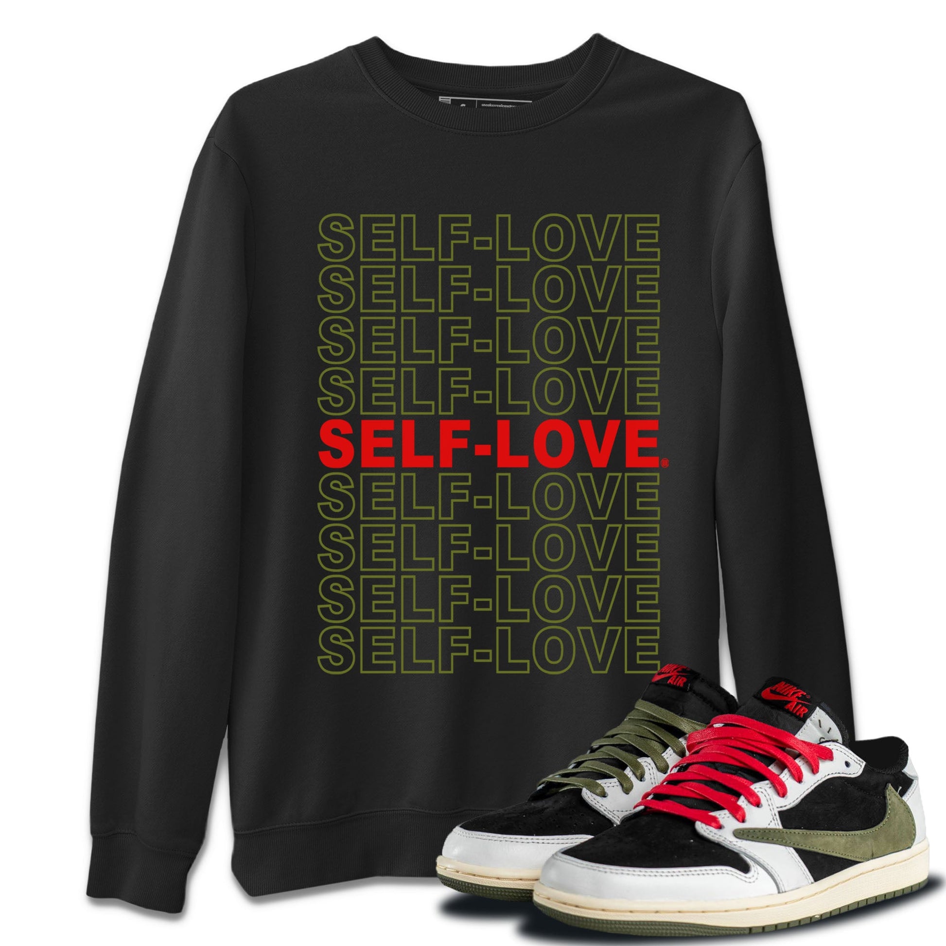 Air Jordan 1 Travis Scott Olive Sneaker Match Tees Self Love Sneaker Tees Air Jordan 1 Low x Travis Scott x Olive Shirts Unisex Shirts Black 1