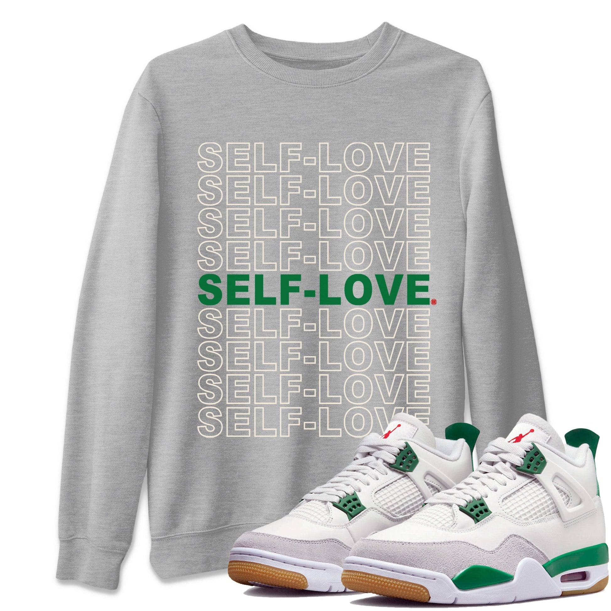 Jordan 4 Pine Green SB Sneaker Match Tees Self Love Sneaker Tees Nike SB Air Jordan 4 Pine Green Sneaker Tees Sneaker Release Shirts Unisex Shirts Heather Grey 1