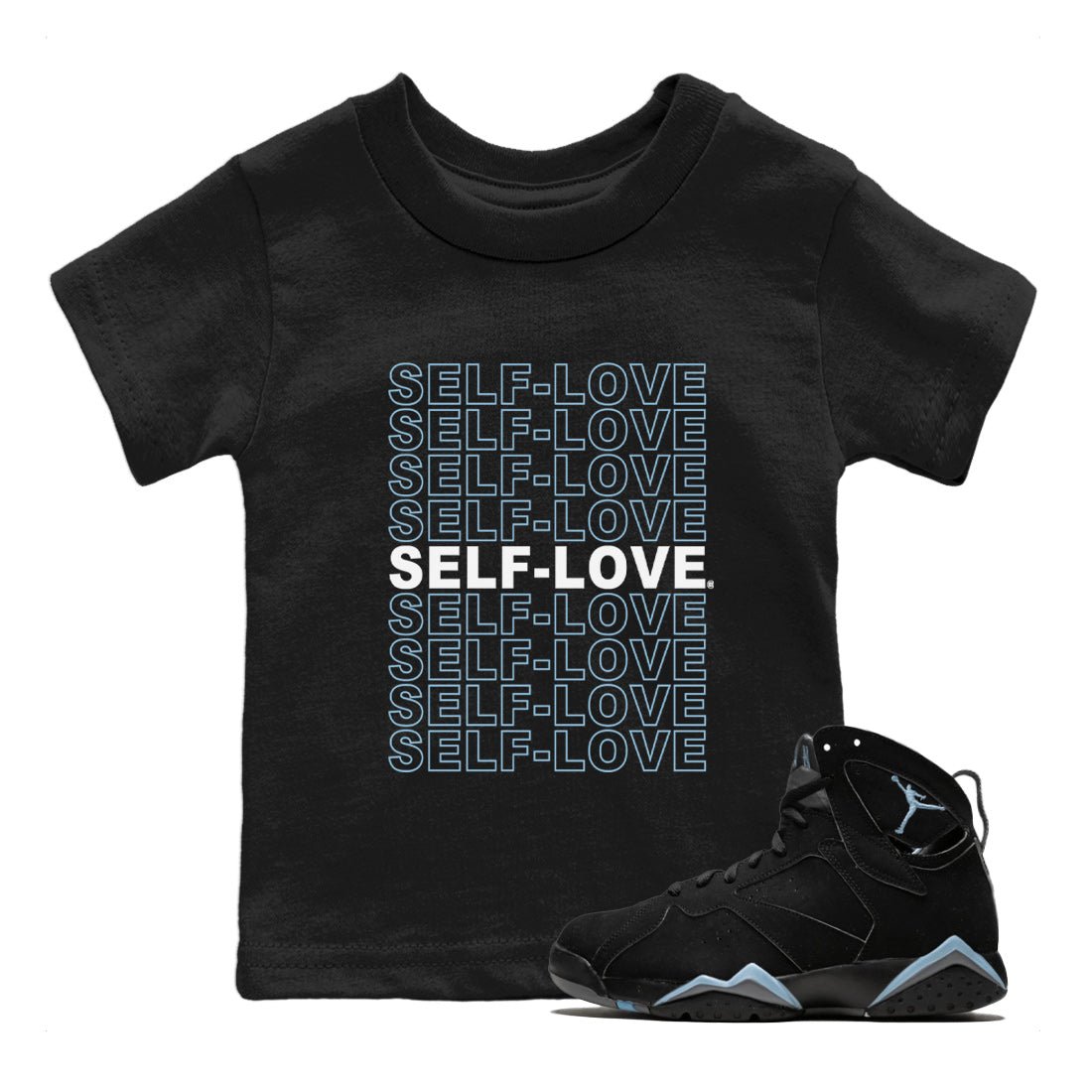 Air Jordan 7 Chambray Sneaker Match Tees Self Love Sneaker Tees AJ7 Chambray SNRT Sneaker Release Tees Kids Shirts Black 1