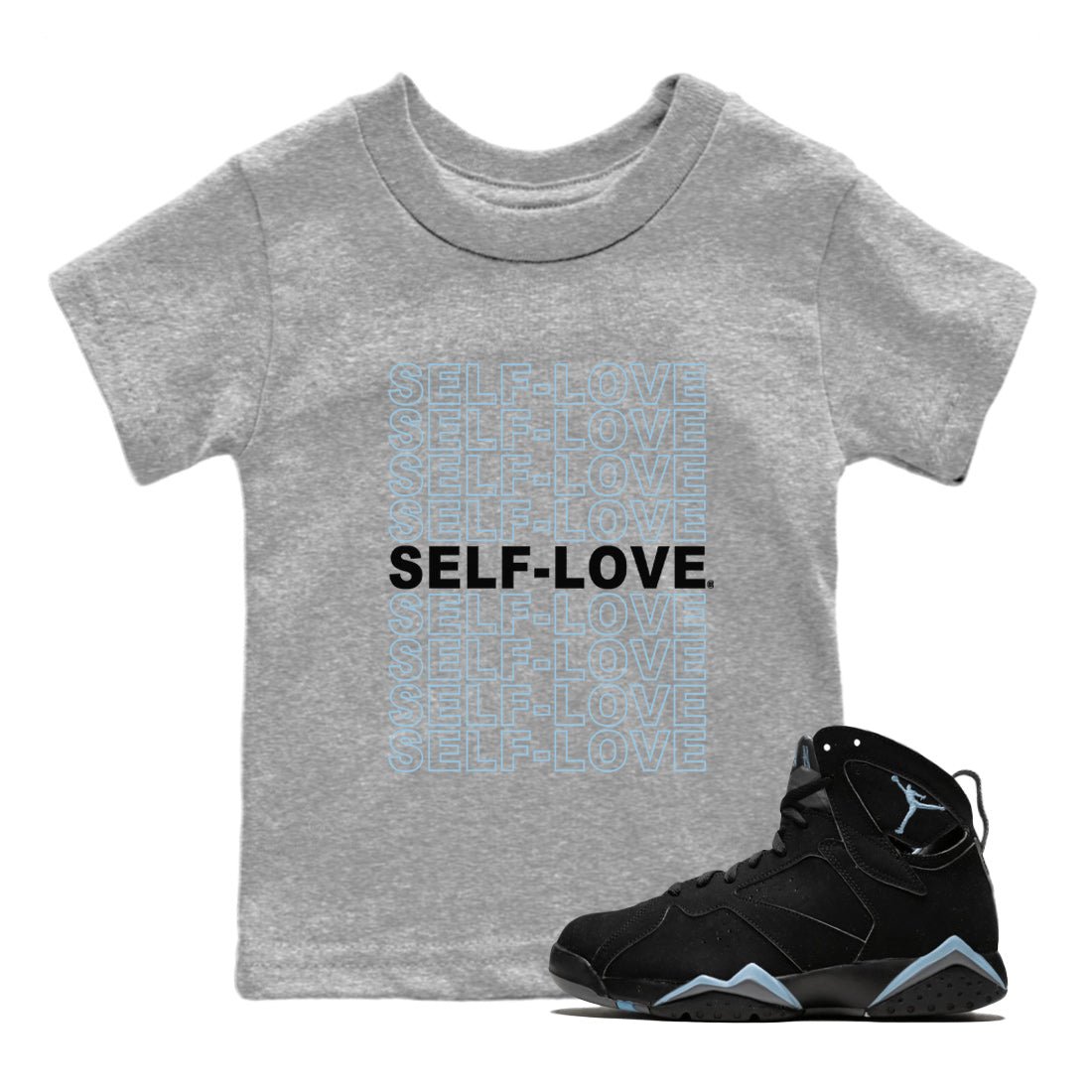 Air Jordan 7 Chambray Sneaker Match Tees Self Love Sneaker Tees AJ7 Chambray SNRT Sneaker Release Tees Kids Shirts Heather Grey 1