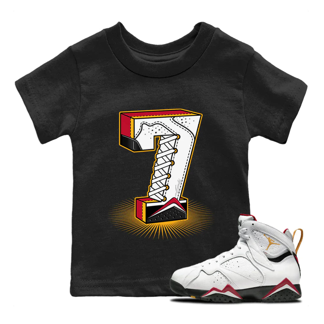 Jordan 7 Cardinal Sneaker Match Tees Seven Statue Sneaker Tees Jordan 7 Cardinal Sneaker Release Tees Kids Shirts