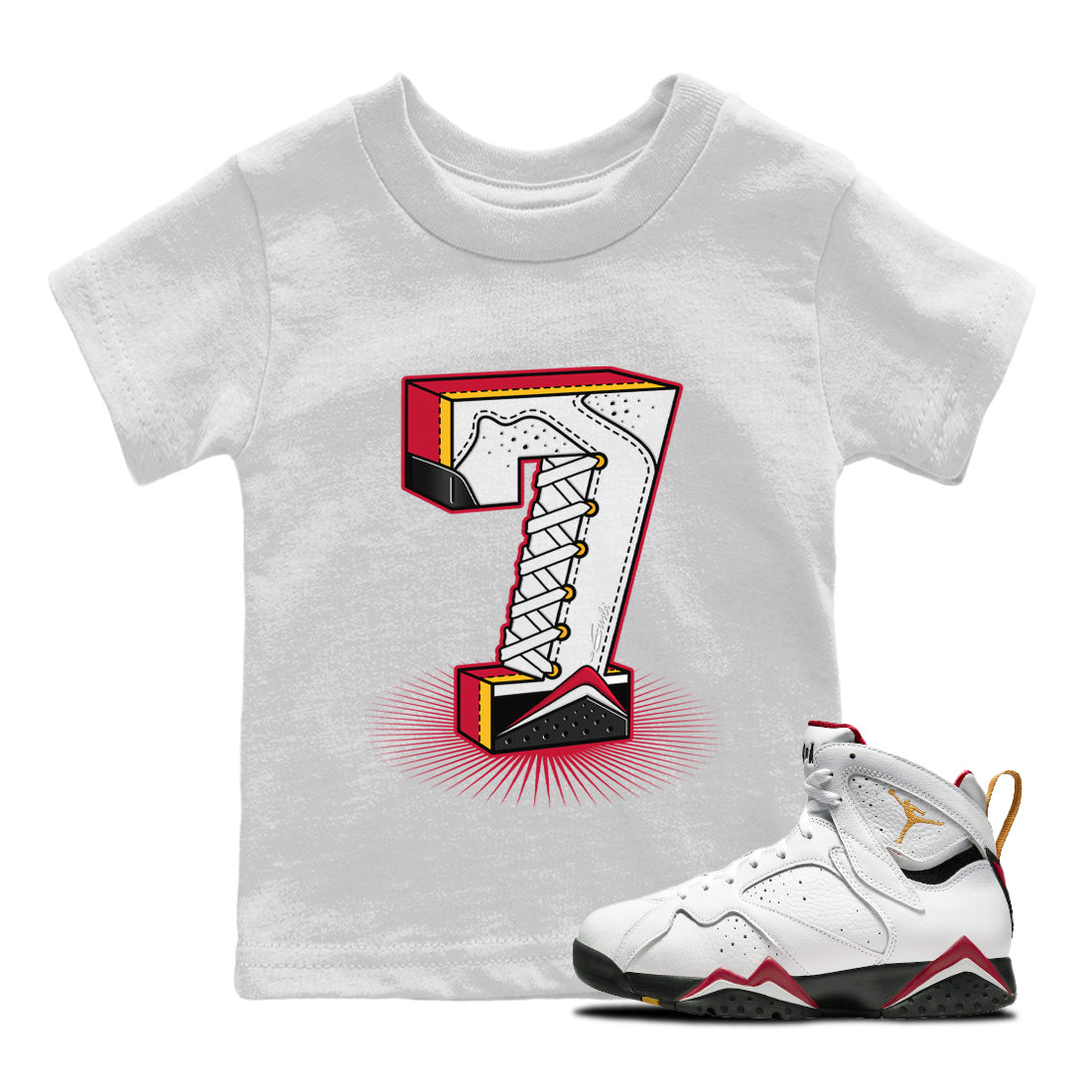 Jordan 7 Cardinal Sneaker Match Tees Seven Statue Sneaker Tees Jordan 7 Cardinal Sneaker Release Tees Kids Shirts