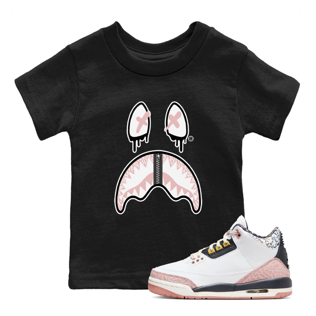 Air Jordan 3 GS Vintage Floral shirt to match jordans Shark Face sneaker tees 3s Vintage Floral SNRT sneaker release tees baby toddler Black 1 cotton Shirt