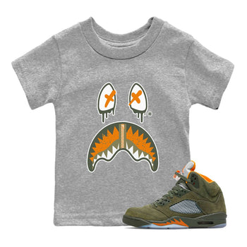 Air Jordan 5 Retro Olive shirt to match jordans Shark Face sneaker tees Air Jordan 5 Olive SNRT Sneaker Tees Sneaker Matching Cotton Shirt baby toddler Heather Grey 1 cotton Shirt