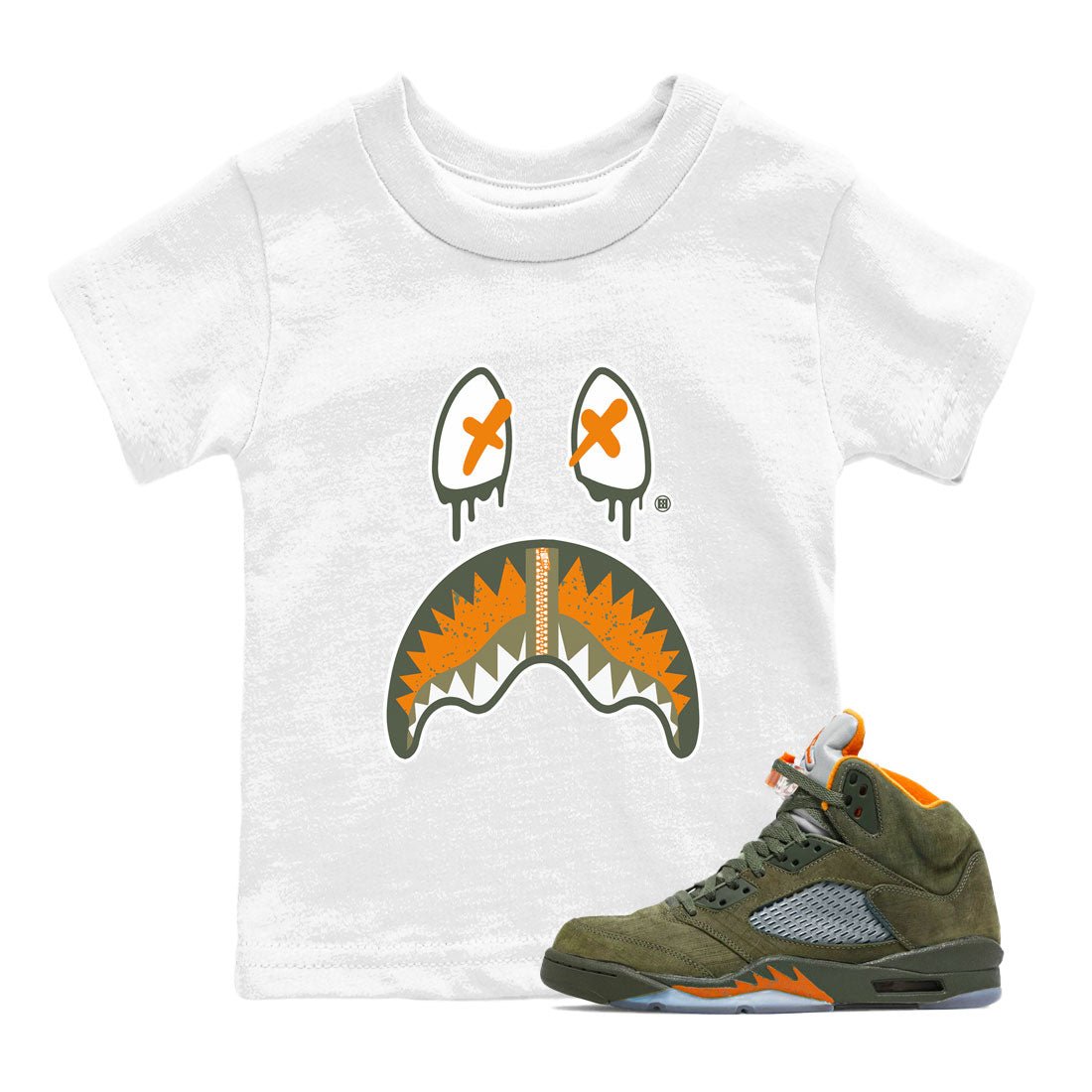 Air Jordan 5 Retro Olive shirt to match jordans Shark Face sneaker tees Air Jordan 5 Olive SNRT Sneaker Tees Sneaker Matching Cotton Shirt baby toddler White 1 cotton Shirt