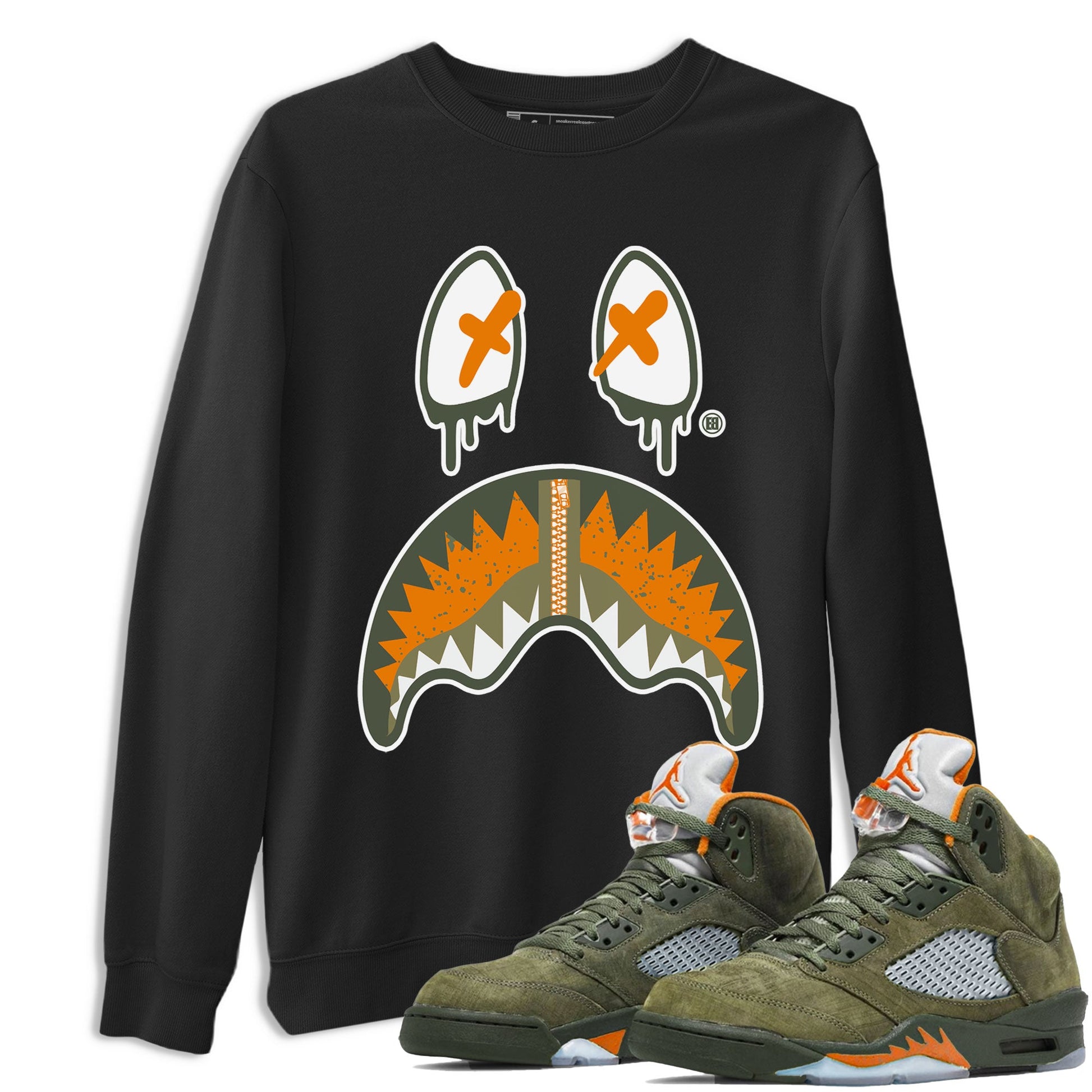 Air Jordan 5 Retro Olive shirt to match jordans Shark Face sneaker tees Air Jordan 5 Olive SNRT Sneaker Tees Sneaker Matching Cotton Shirt unisex cotton Black 1 crew neck shirt