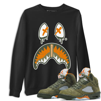 Air Jordan 5 Retro Olive shirt to match jordans Shark Face sneaker tees Air Jordan 5 Olive SNRT Sneaker Tees Sneaker Matching Cotton Shirt unisex cotton Black 1 crew neck shirt
