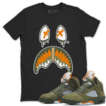 Air Jordan 5 Retro Olive shirt to match jordans Shark Face sneaker tees Air Jordan 5 Olive SNRT Sneaker Tees Sneaker Matching Cotton Shirt unisex cotton Black 1 crew neck shirt