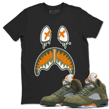 Air Jordan 5 Retro Olive shirt to match jordans Shark Face sneaker tees Air Jordan 5 Olive SNRT Sneaker Tees Sneaker Matching Cotton Shirt unisex cotton Black 1 crew neck shirt