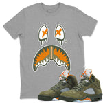 Air Jordan 5 Retro Olive shirt to match jordans Shark Face sneaker tees Air Jordan 5 Olive SNRT Sneaker Tees Sneaker Matching Cotton Shirt unisex cotton Heather Grey 1 crew neck shirt