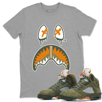Air Jordan 5 Retro Olive shirt to match jordans Shark Face sneaker tees Air Jordan 5 Olive SNRT Sneaker Tees Sneaker Matching Cotton Shirt unisex cotton Heather Grey 1 crew neck shirt