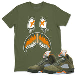 Air Jordan 5 Retro Olive shirt to match jordans Shark Face sneaker tees Air Jordan 5 Olive SNRT Sneaker Tees Sneaker Matching Cotton Shirt unisex cotton Military Green 1 crew neck shirt