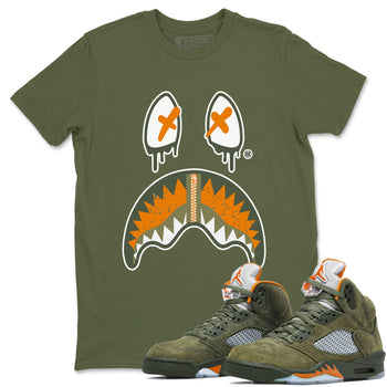 Air Jordan 5 Retro Olive shirt to match jordans Shark Face sneaker tees Air Jordan 5 Olive SNRT Sneaker Tees Sneaker Matching Cotton Shirt unisex cotton Military Green 1 crew neck shirt