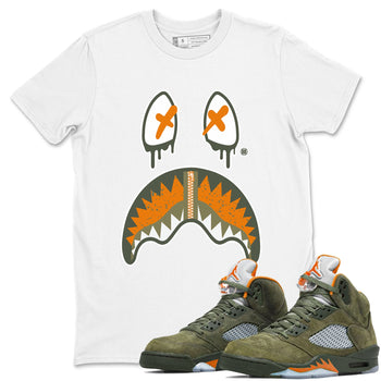 Air Jordan 5 Retro Olive shirt to match jordans Shark Face sneaker tees Air Jordan 5 Olive SNRT Sneaker Tees Sneaker Matching Cotton Shirt unisex cotton White 1 crew neck shirt