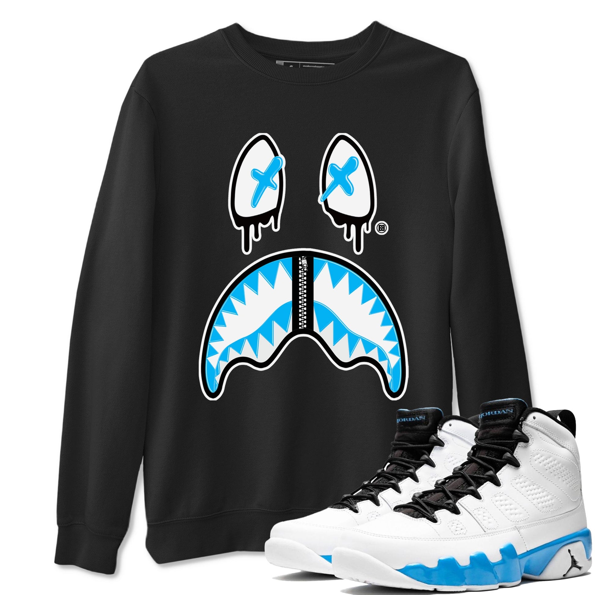 AJ9 Powder Blue shirt to match jordans Shark Face sneaker tees Air Jordan 9 Powder Blue SNRT Sneaker Release Tees unisex cotton Black 1 crew neck shirt
