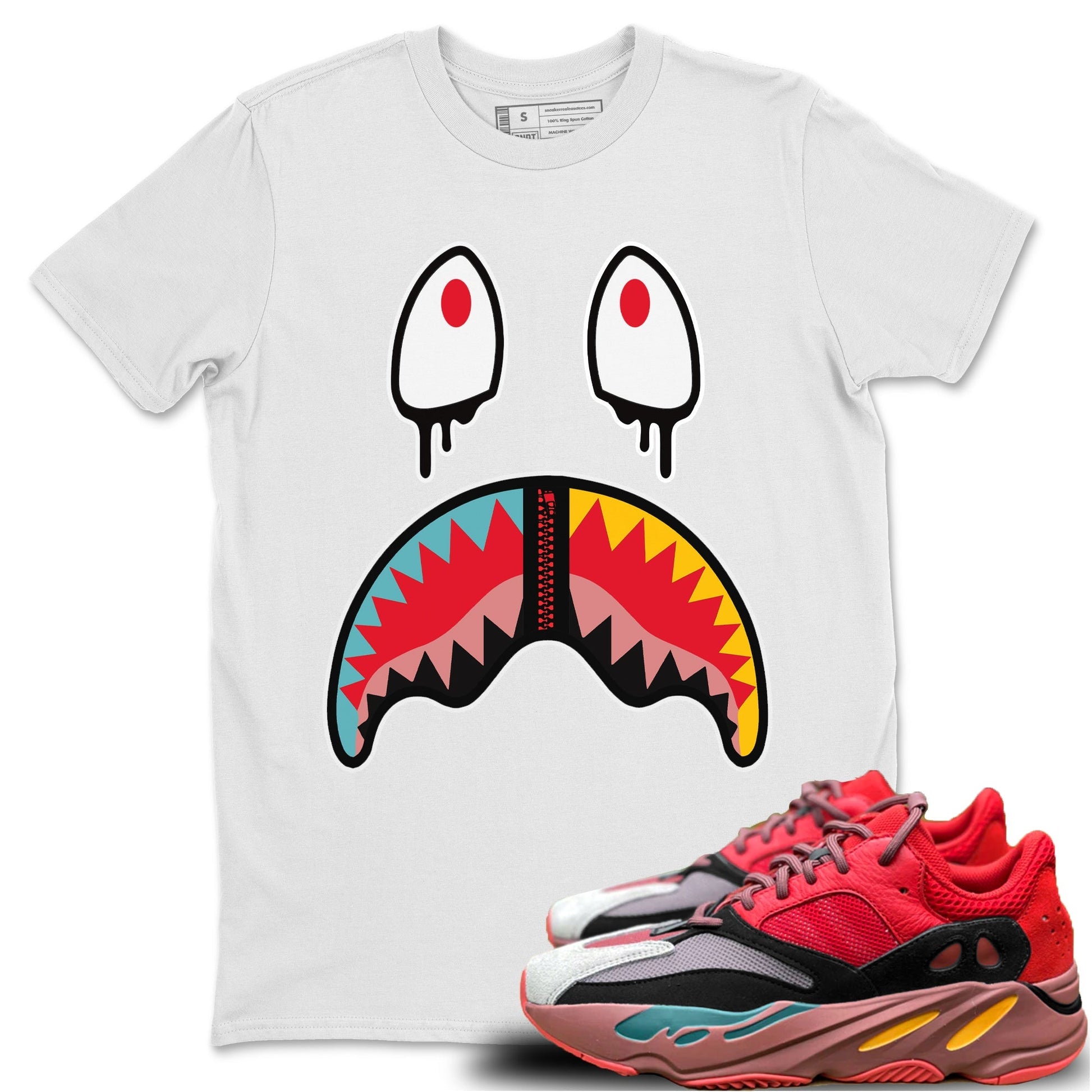 Yeezy 700 Hi-Res Red Sneaker Match Tees Shark Face Sneaker Tees Yeezy 700 Hi-Res Red Sneaker Release Tees Unisex Shirts