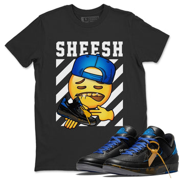 Jordan 2 OFF-WHITE Black Blue Sneaker Match Tees Sheesh Sneaker Tees Jordan 2 OFF-WHITE Black Blue Sneaker Release Tees Unisex Shirts