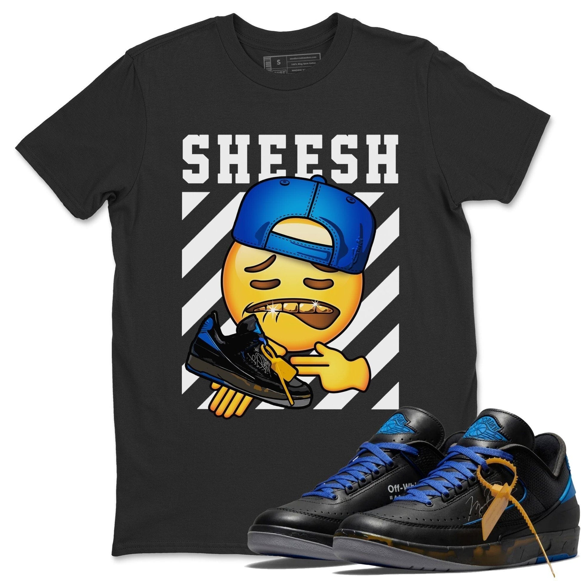 Jordan 2 OFF-WHITE Black Blue Sneaker Match Tees Sheesh Sneaker Tees Jordan 2 OFF-WHITE Black Blue Sneaker Release Tees Unisex Shirts