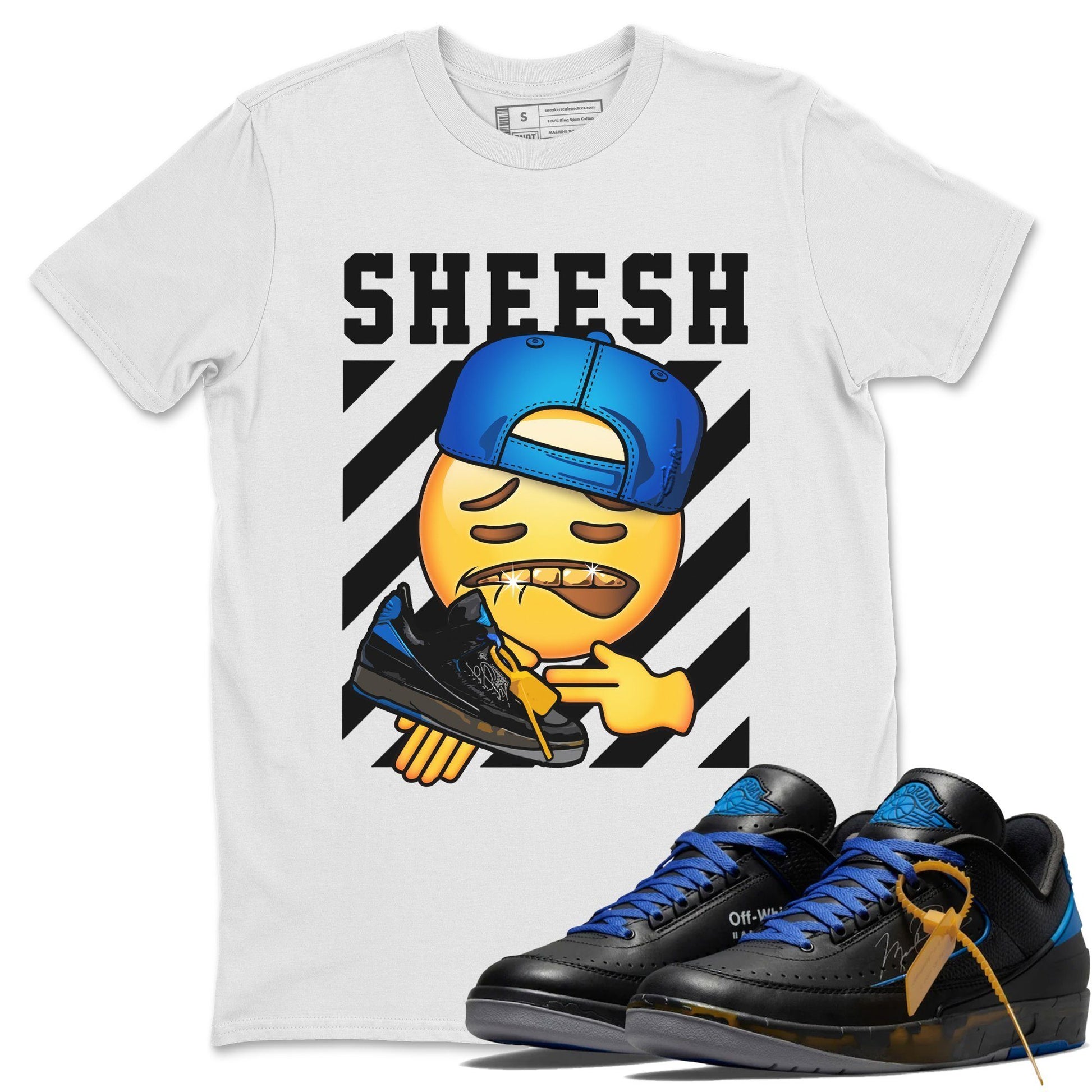 Jordan 2 OFF-WHITE Black Blue Sneaker Match Tees Sheesh Sneaker Tees Jordan 2 OFF-WHITE Black Blue Sneaker Release Tees Unisex Shirts