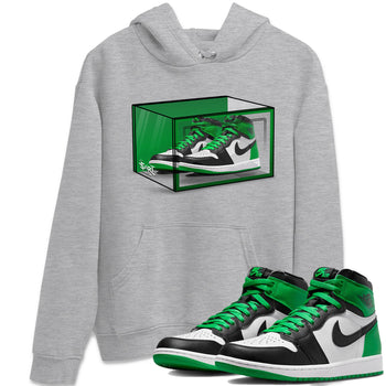 Air Jordan 1 Celtics Sneaker Match Tees Shoe Box Sneaker Tees Air Jordan 1 Lucky Green Celtics Tees Unisex Shirts Heather Grey 1