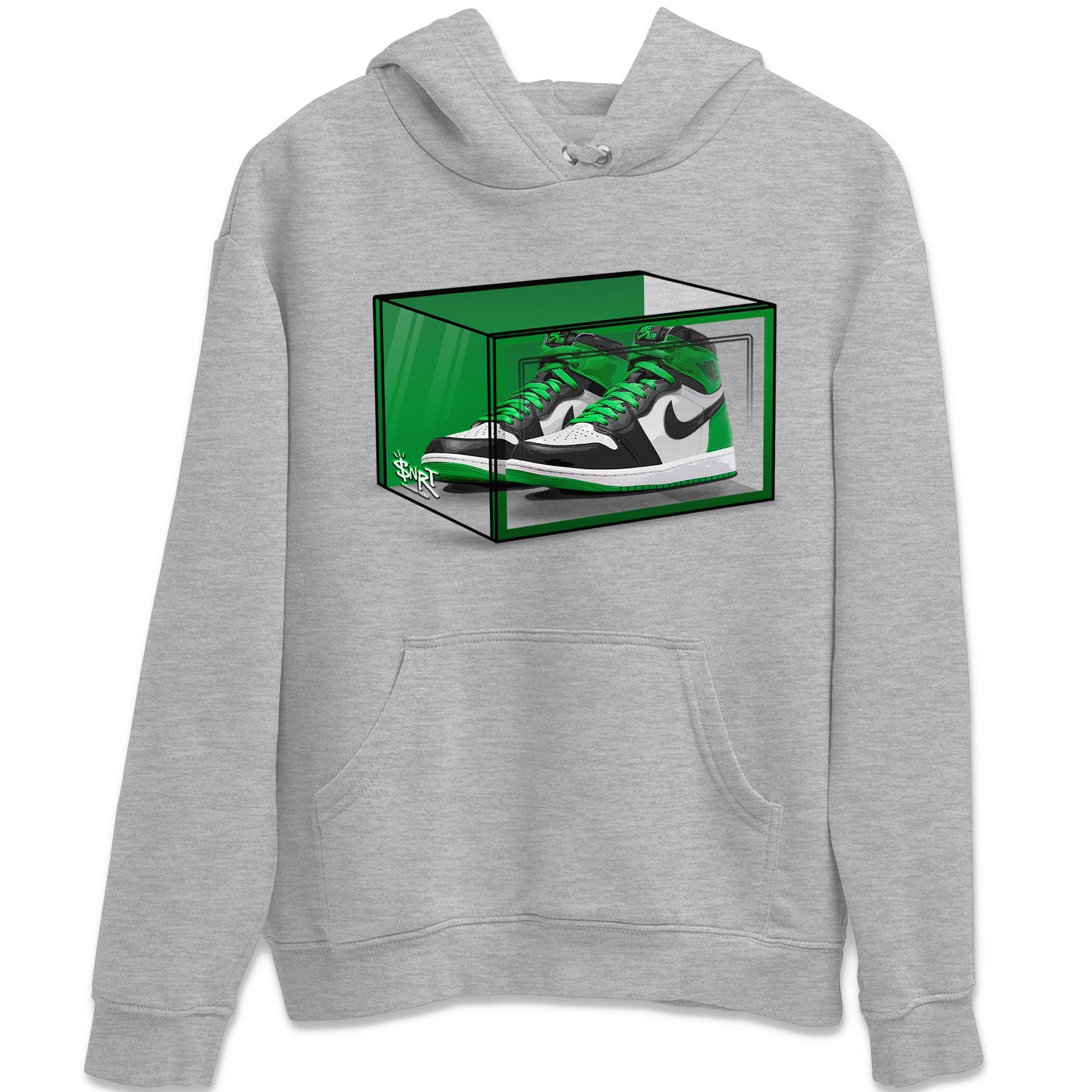 Air Jordan 1 Celtics Sneaker Match Tees Shoe Box Sneaker Tees Air Jordan 1 Lucky Green Celtics Tees Unisex Shirts Heather Grey 2