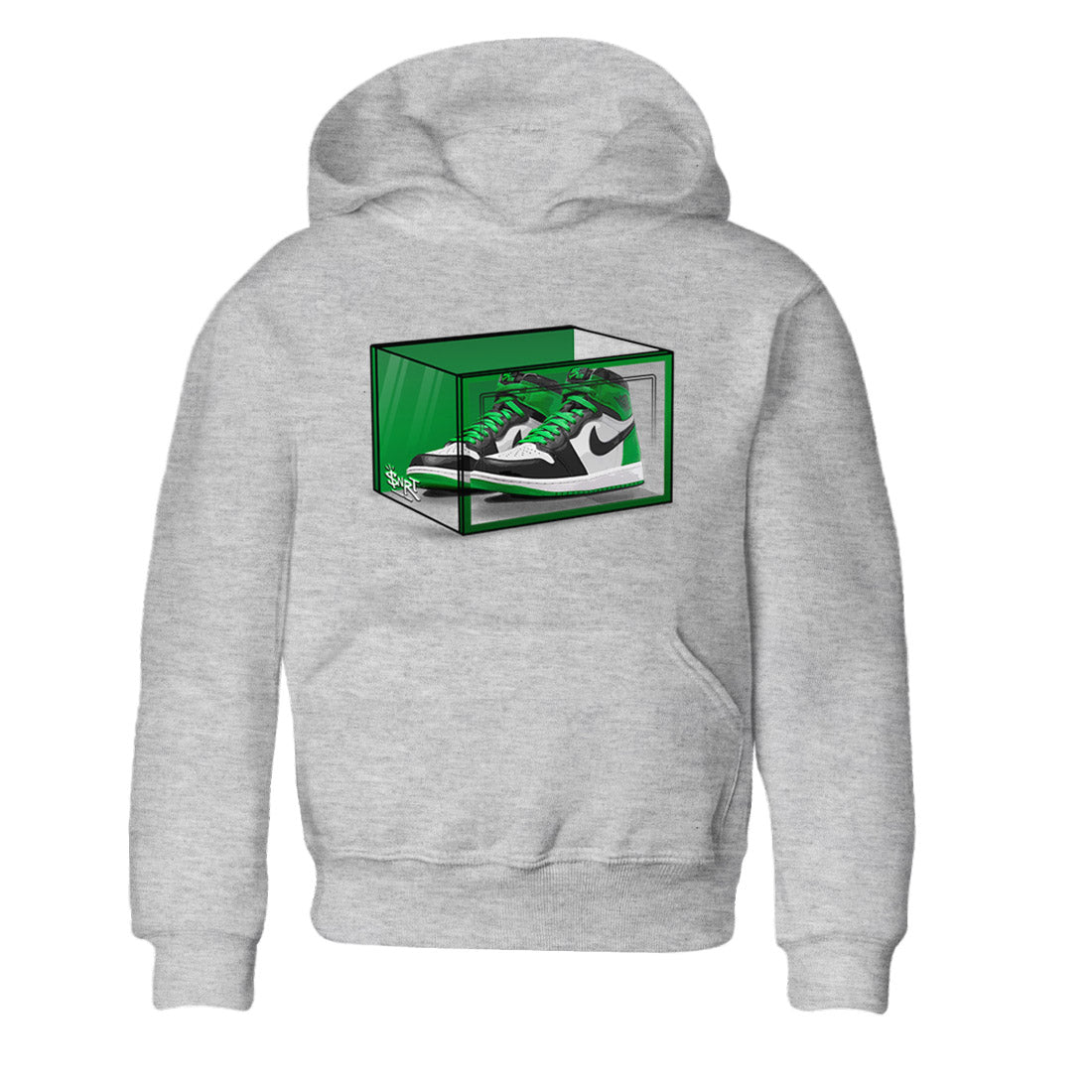 Air Jordan 1 Celtics Sneaker Match Tees Shoe Box Sneaker Tees Air Jordan 1 Lucky Green Celtics Tees Kids Shirts Heather Grey 2