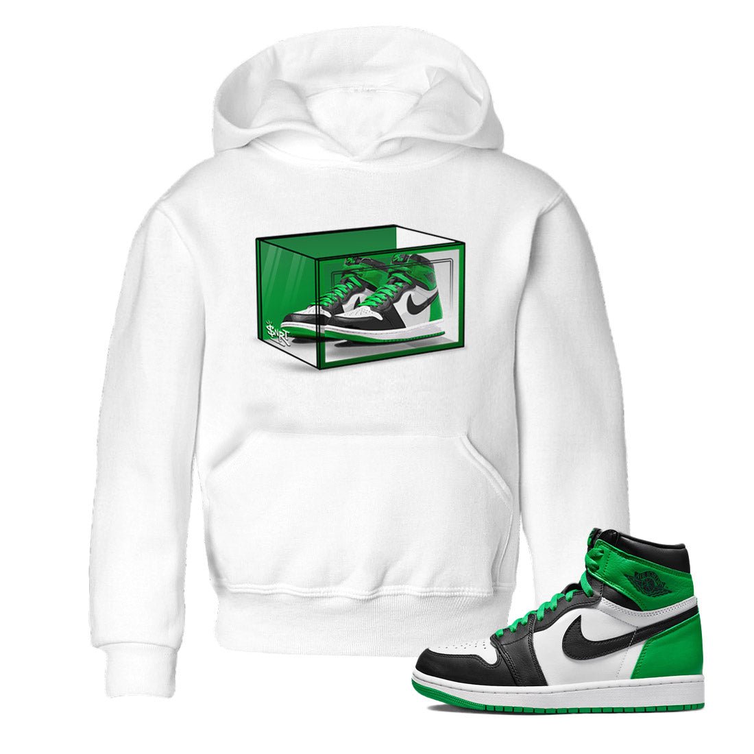 Air Jordan 1 Celtics Sneaker Match Tees Shoe Box Sneaker Tees Air Jordan 1 Lucky Green Celtics Tees Kids Shirts White 1