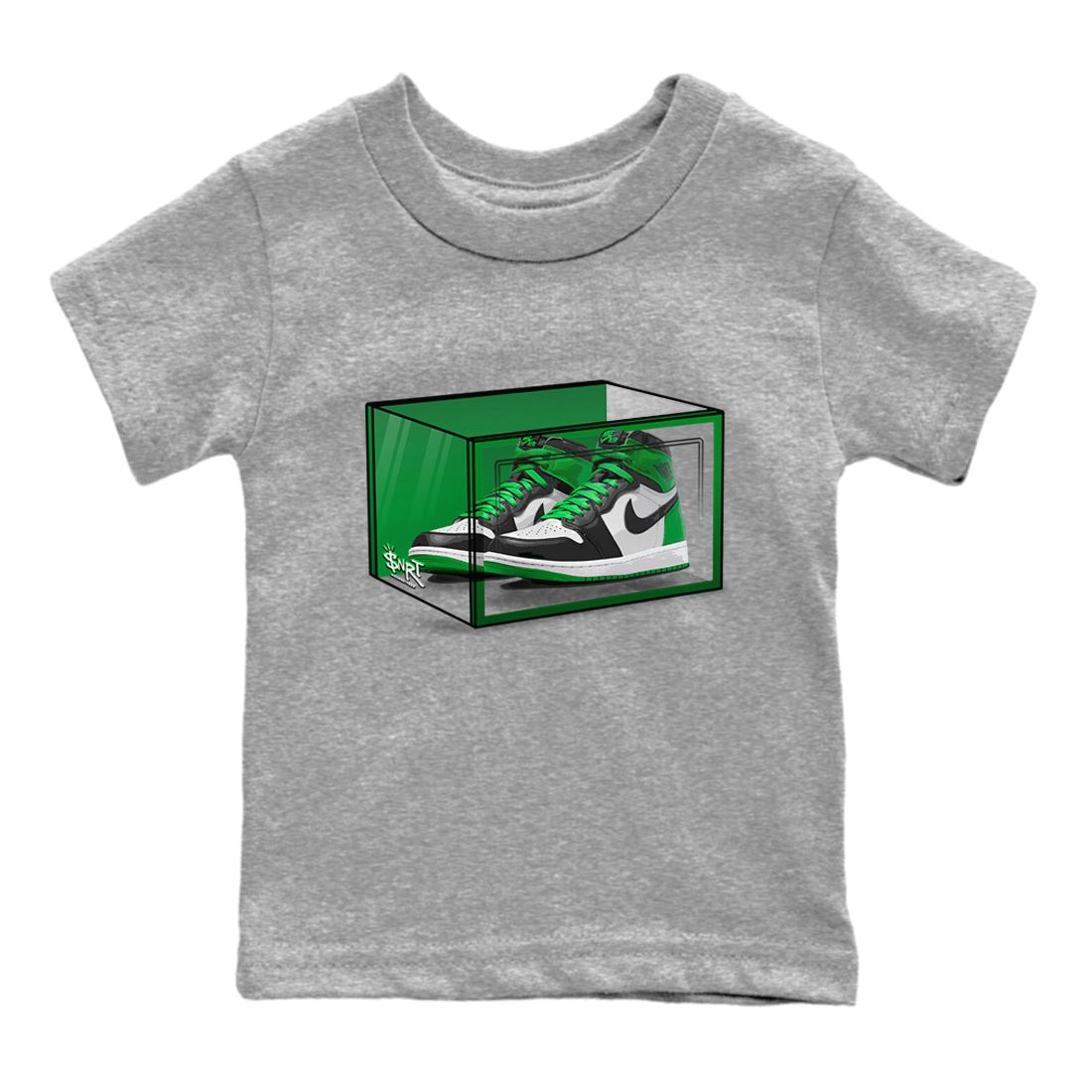 Air Jordan 1 Celtics Sneaker Match Tees Shoe Box Sneaker Tees Air Jordan 1 Lucky Green Celtics Tees Kids Shirts Heather Grey 2