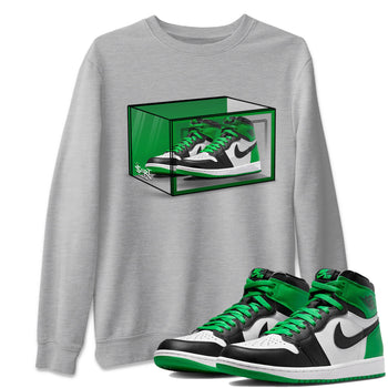 Air Jordan 1 Celtics Sneaker Match Tees Shoe Box Sneaker Tees Air Jordan 1 Lucky Green Celtics Tees Unisex Shirts Heather Grey 1