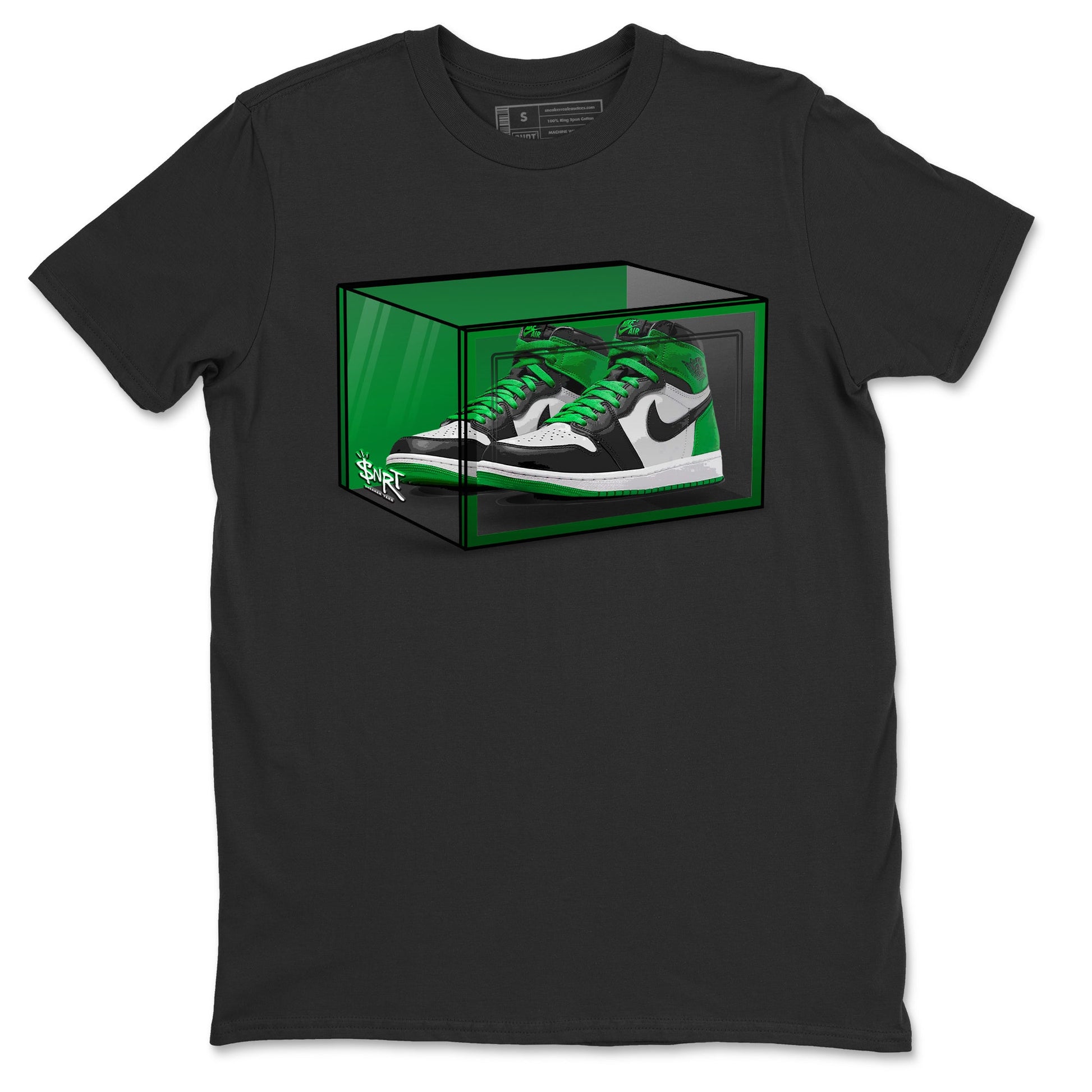 Air Jordan 1 Celtics Sneaker Match Tees Shoe Box Sneaker Tees Air Jordan 1 Lucky Green Celtics Tees Unisex Shirts Black 2