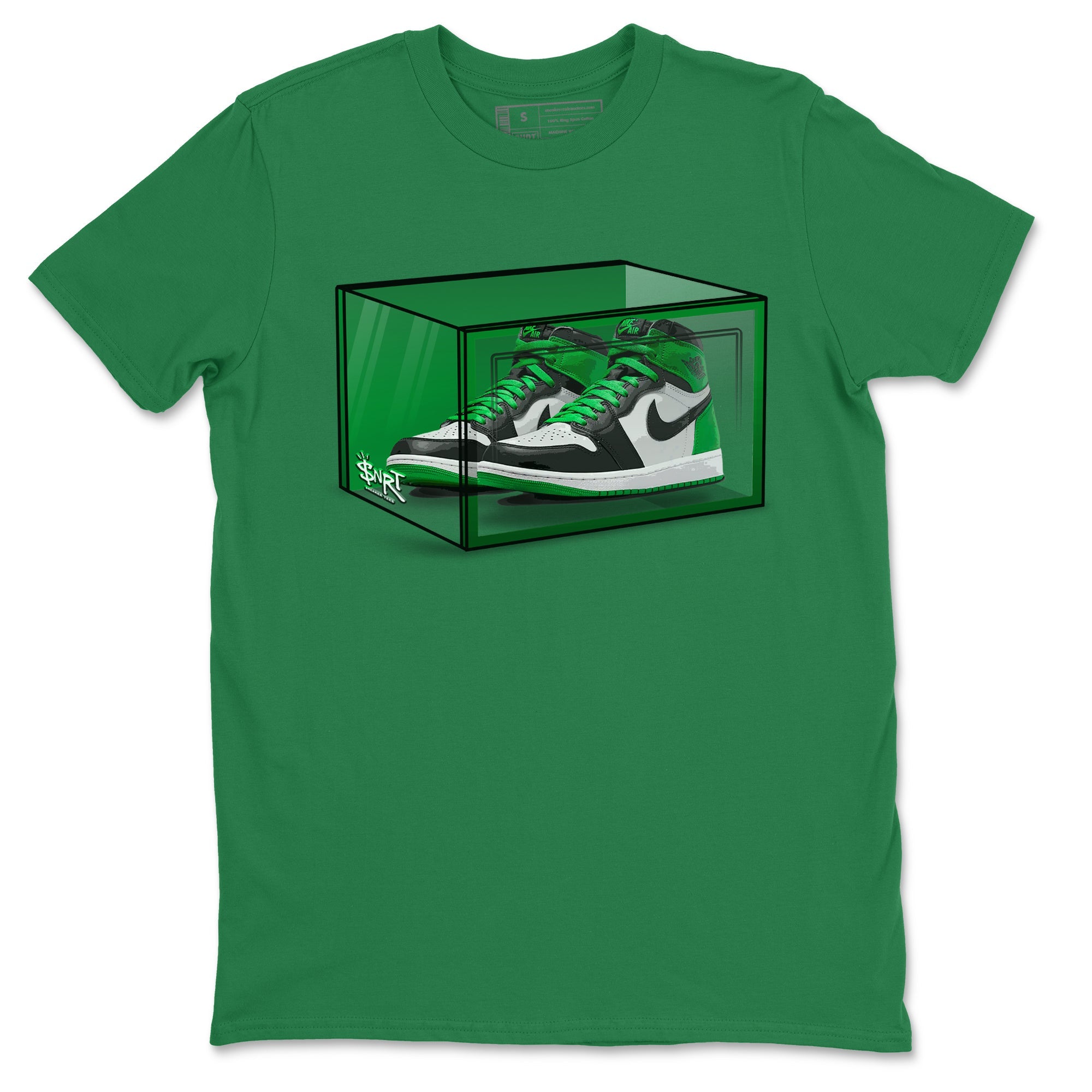 Air Jordan 1 Celtics Sneaker Match Tees Shoe Box Sneaker Tees Air Jordan 1 Lucky Green Celtics Tees Unisex Shirts Kelly Green 2