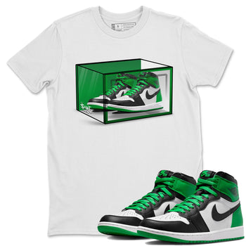 Air Jordan 1 Celtics Sneaker Match Tees Shoe Box Sneaker Tees Air Jordan 1 Lucky Green Celtics Tees Unisex Shirts White 1
