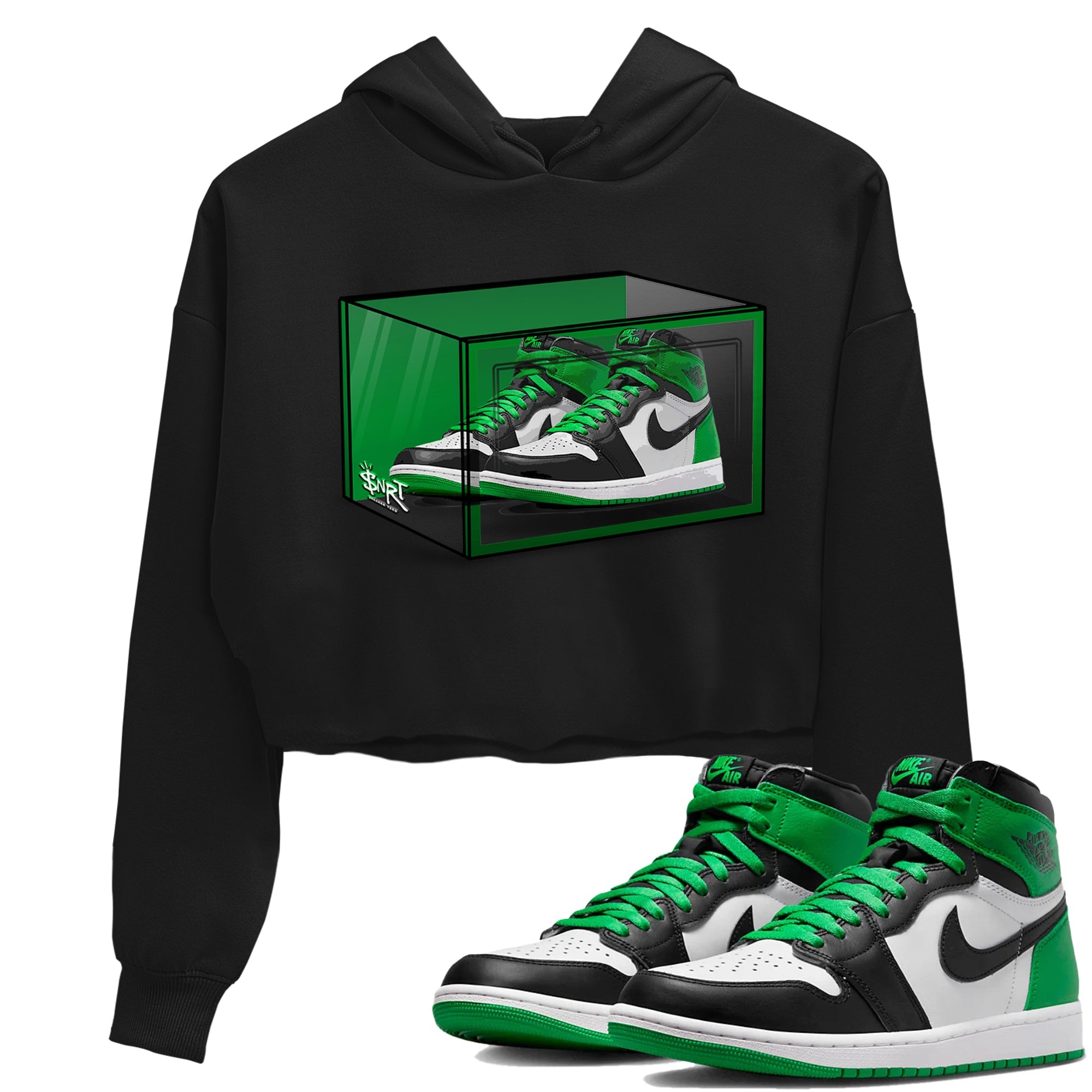 Air Jordan 1 Celtics Sneaker Match Tees Shoe Box Sneaker Tees Air Jordan 1 Lucky Green Celtics Tees Women's Shirts Black 1