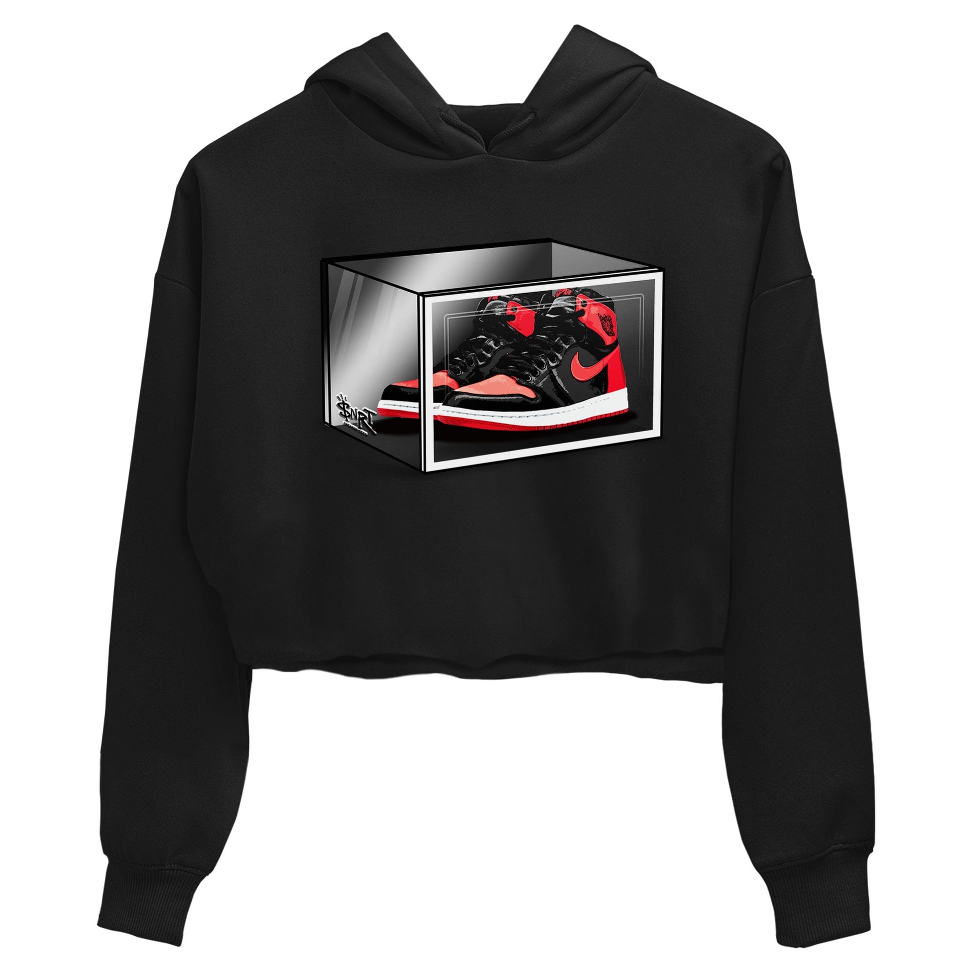 Air Jordan 1 Retro High OG Satin Bred shirt to match jordans Shoe Box sneaker release tees Air Jordan 1 Satin Bred SNRT Sneaker Tees Black 2 Crop T-Shirt