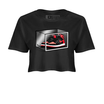 Air Jordan 1 Retro High OG Satin Bred shirt to match jordans Shoe Box sneaker release tees Air Jordan 1 Satin Bred SNRT Sneaker Tees Black 2 Crop T-Shirt