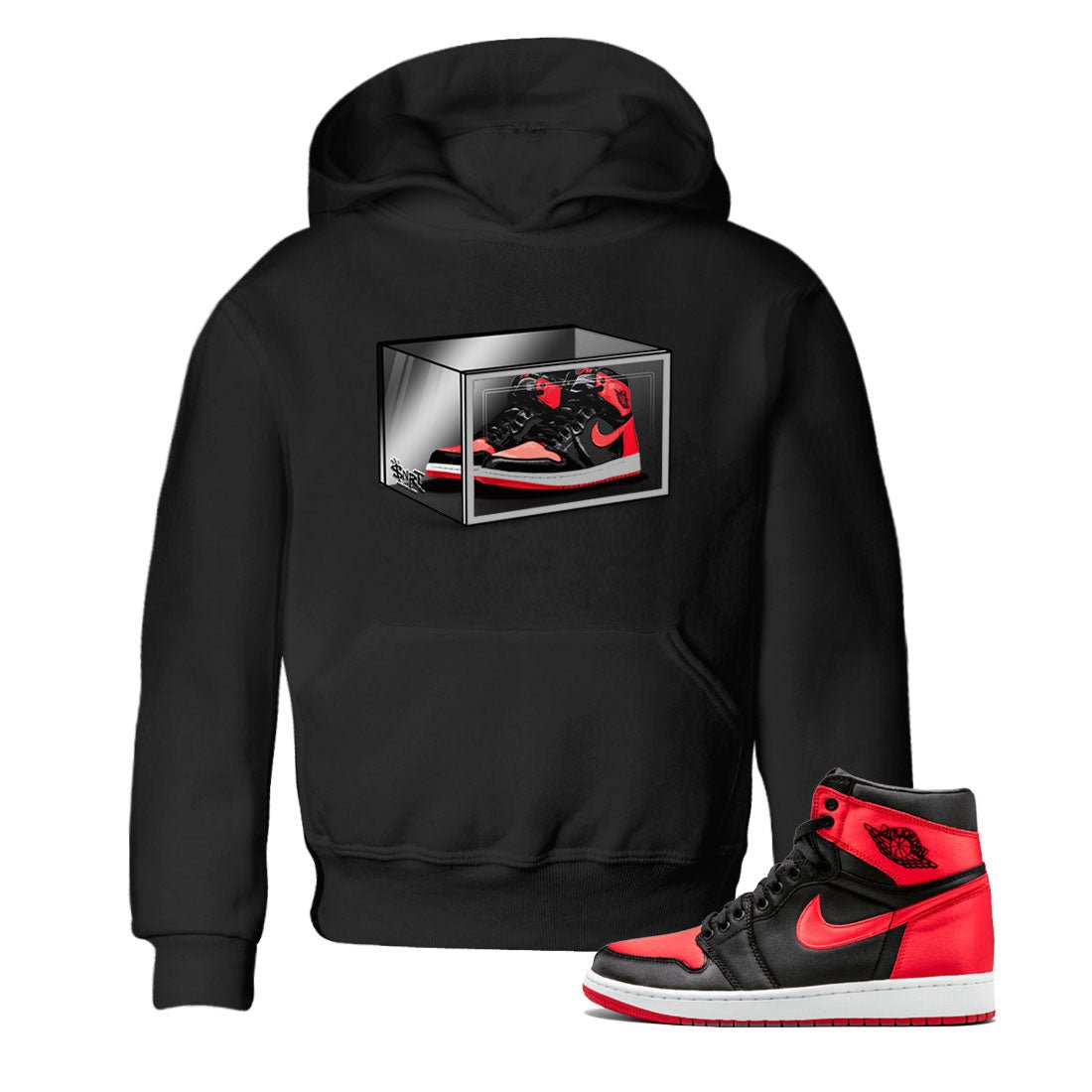 Air Jordan 1 Retro High OG Satin Bred shirt to match jordans Shoe Box sneaker release tees Air Jordan 1 Satin Bred SNRT Sneaker Tees Baby Toddler Black 1 T-Shirt